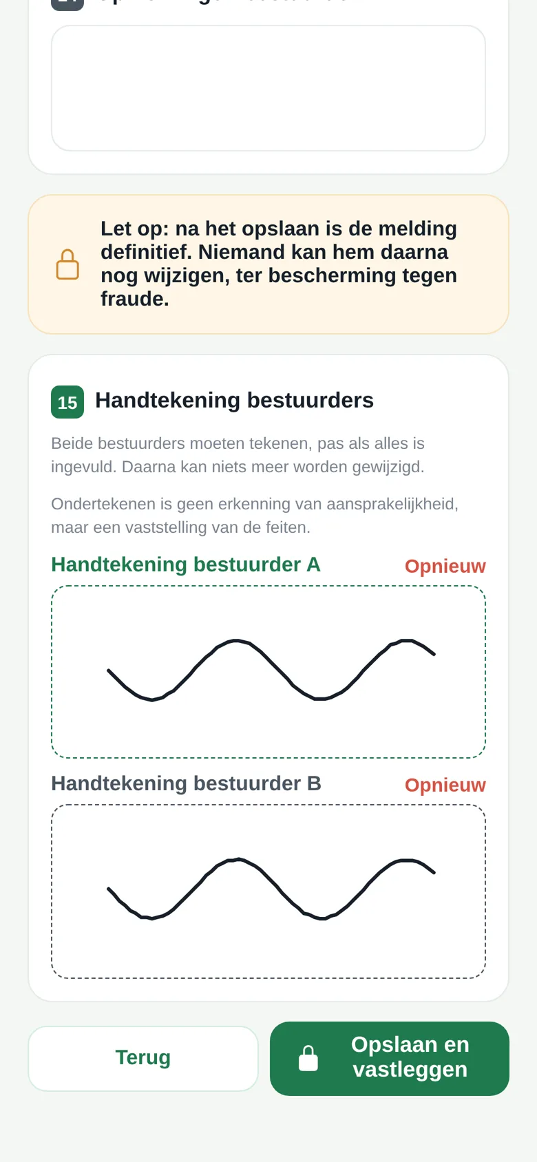 Schadeformulier met handtekeningen van beide bestuurders